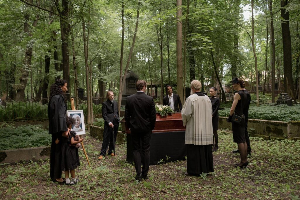 Funeral service held at a cemetery graveside