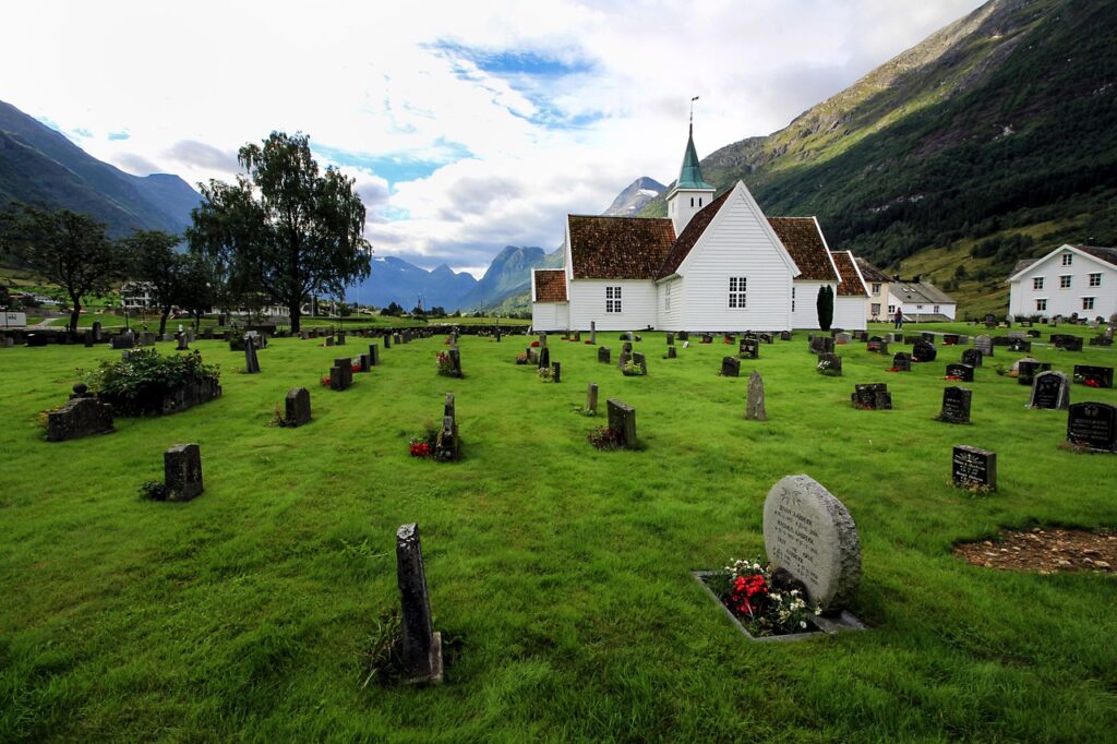 Family selecting a grave plot in a cemetery