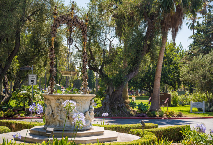 Detailed map of Hollywood Forever Cemetery highlighting key sections and notable graves