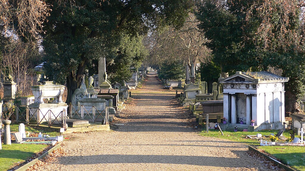 Kensal Green Cemetery in London known for Victorian architecture and graves